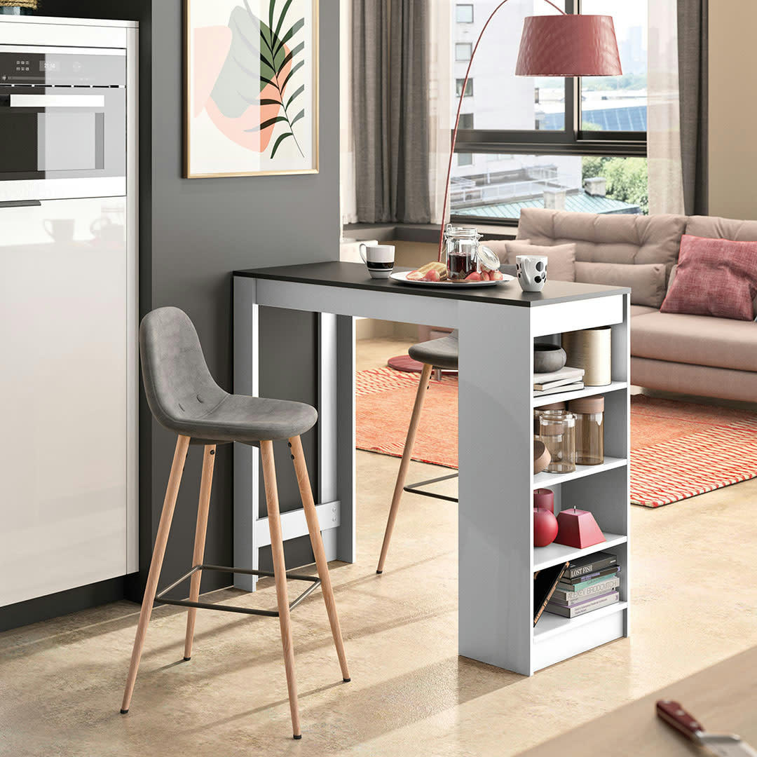 COCOON - Table bar effet bois blanc et noir - gris anthracite