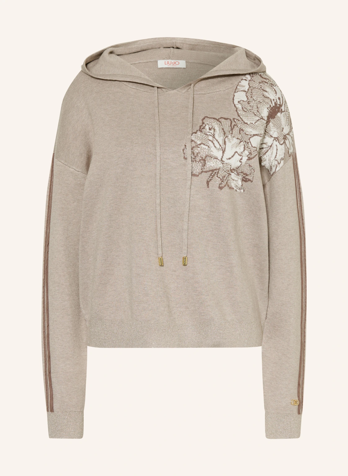 LIU JO Strick-Hoodie mit Schmucksteinen und Glitzergarn
