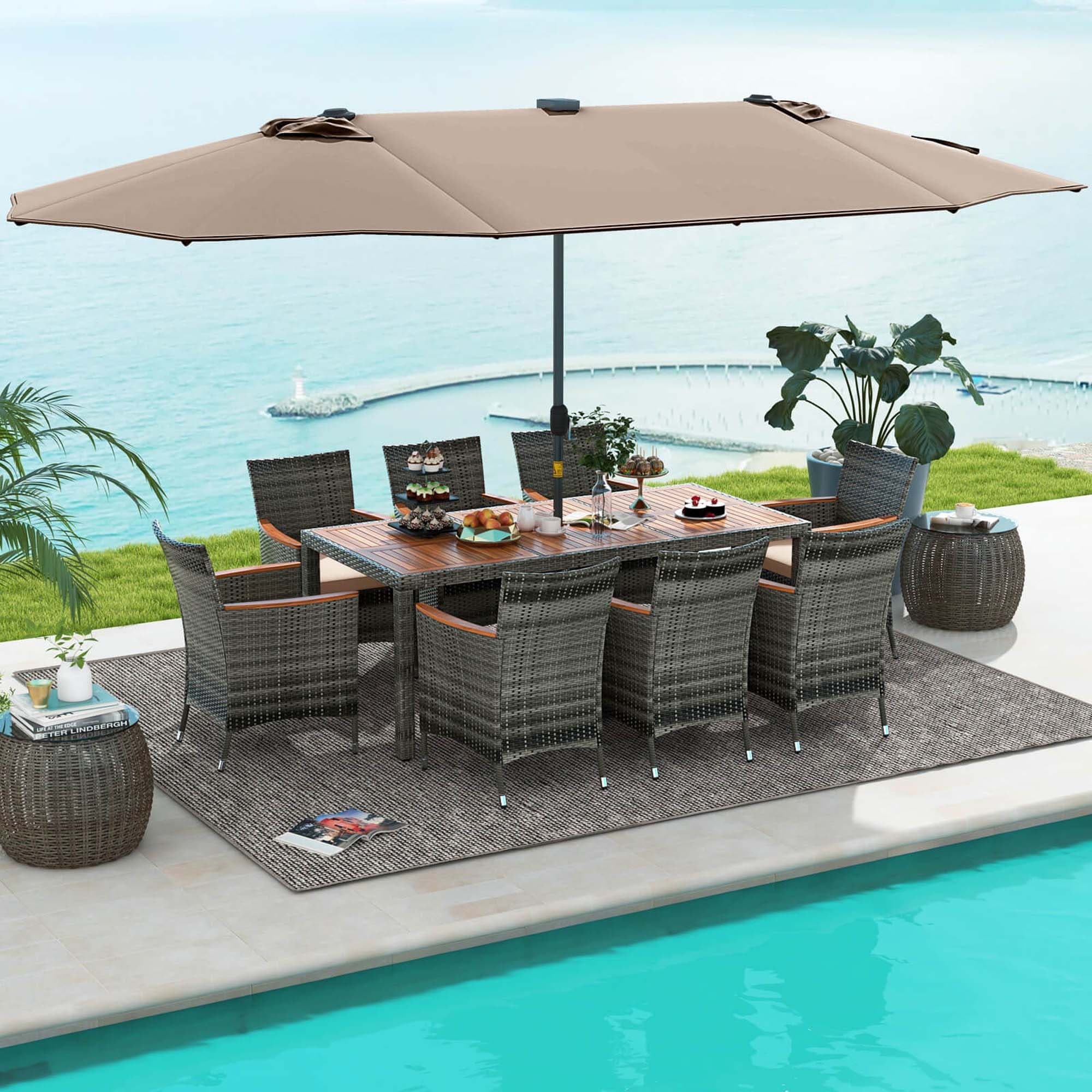 Costway 11 PCS Patio Dining Set with 15 ft Double-Sided Patio Umbrella - See Details
