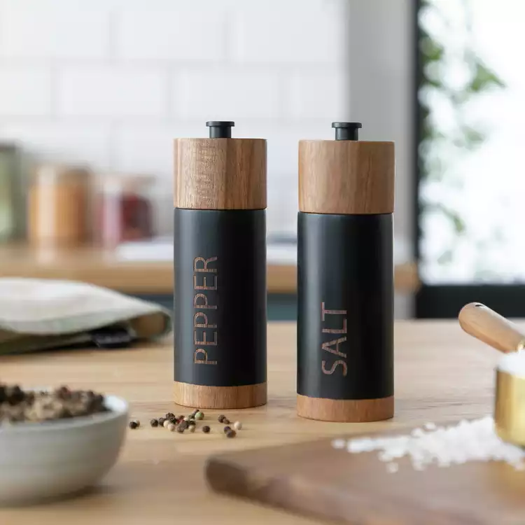 Habitat Acacia Wood Salt and Pepper Mill Set - Black