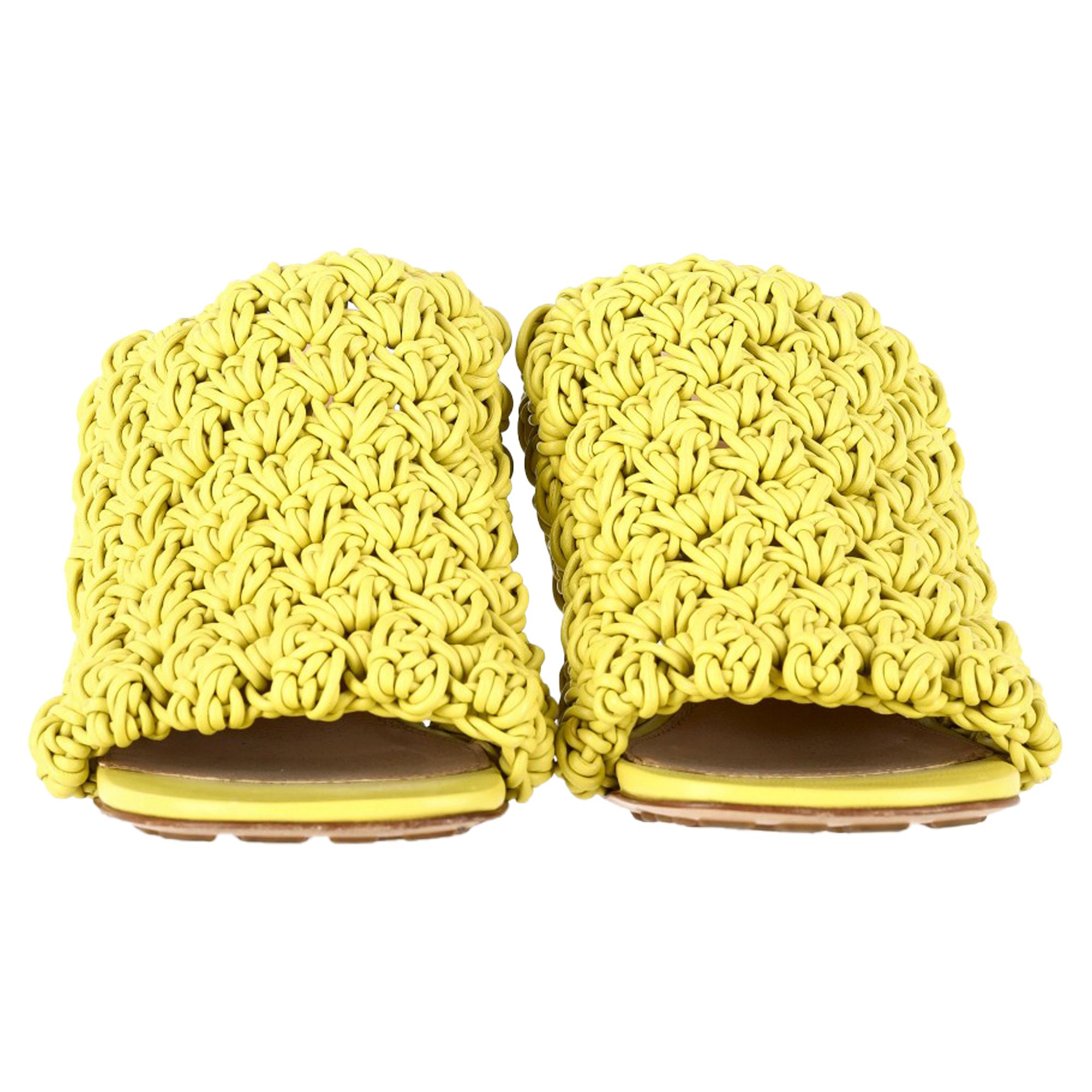 Bottega Veneta Preloved Crochet Heeled Mules in Yellow Nappa Calf Leather