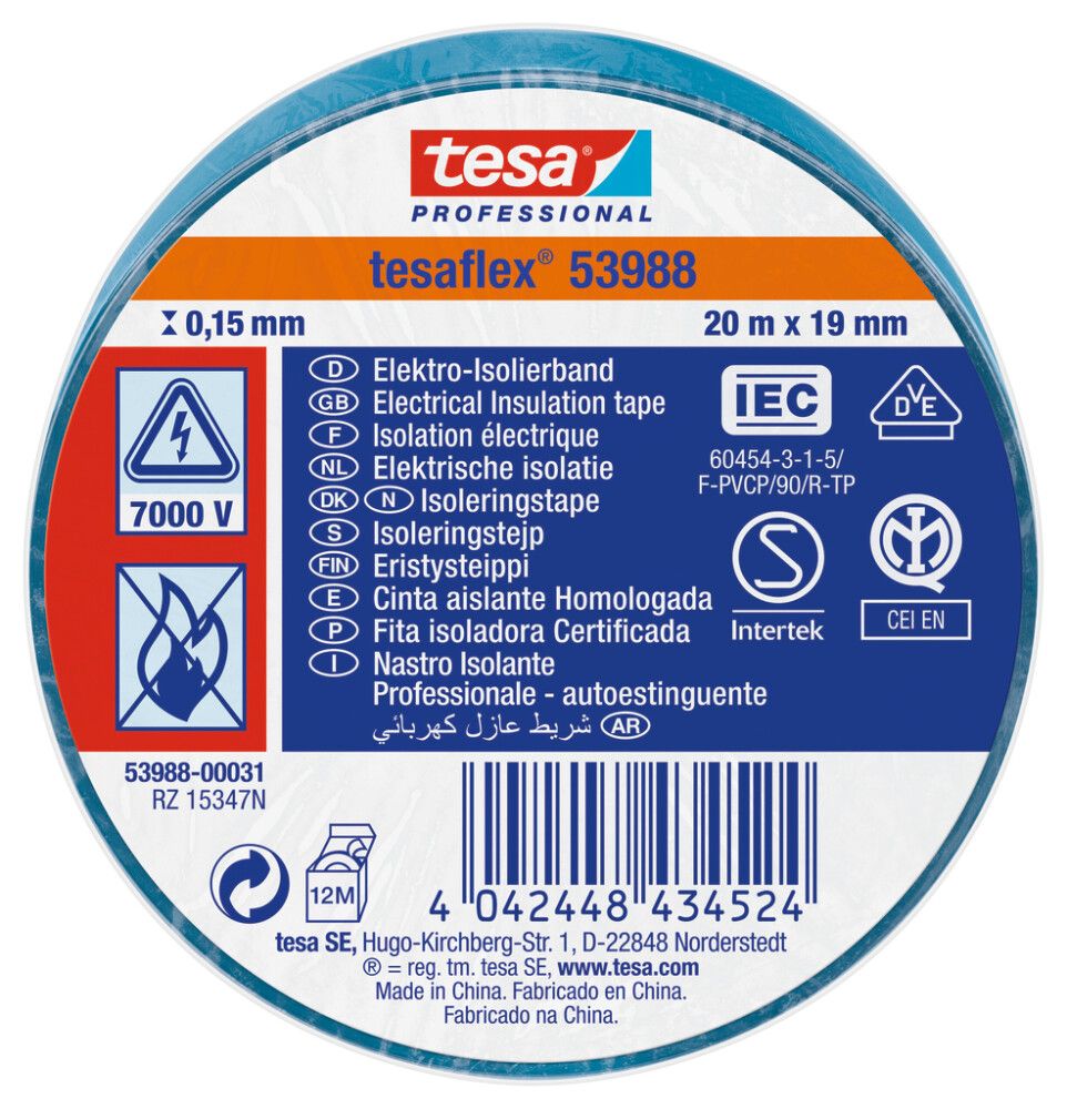 ISOLERINGSTAPE TESA 20MX19MM BLÅ
