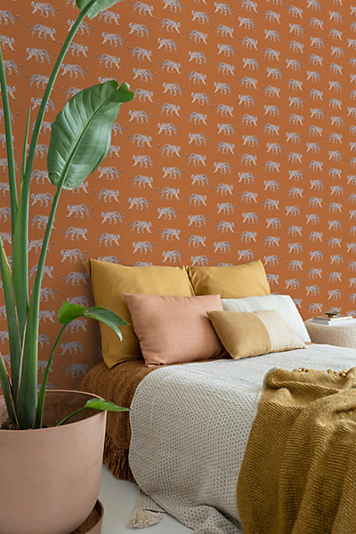 ESTAhome papier peint léopards orange chaude 53 cm x 10.05 m