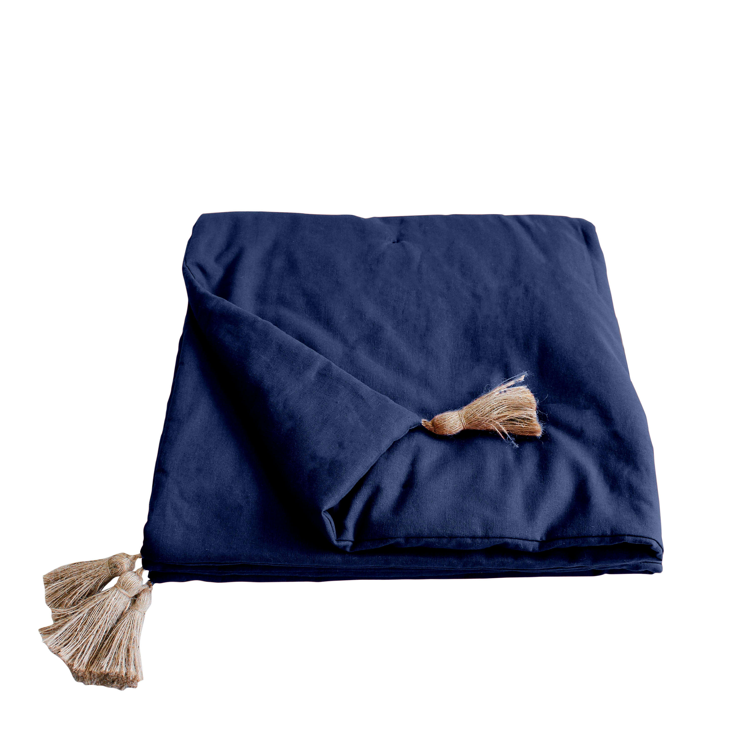 - Edredon à pompons matelassé 100 % coton bleu marine 190 x 90 cm