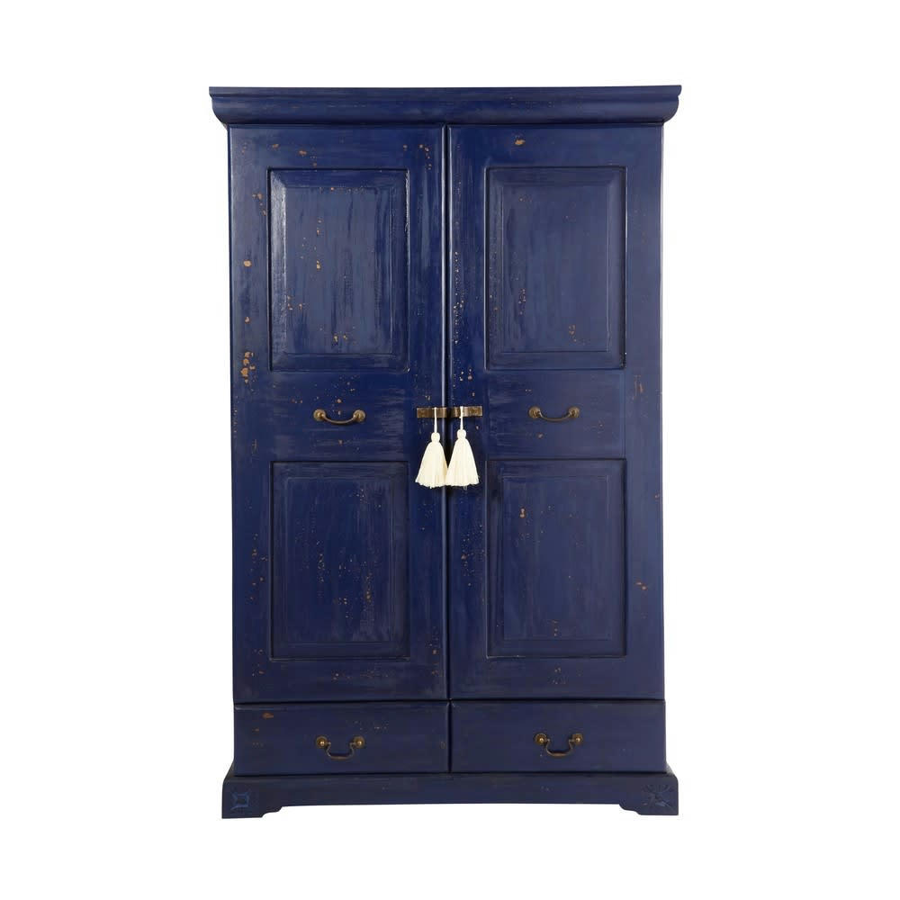 Shibori - Armoire 2 portes 2 tiroirs en manguier massif bleu