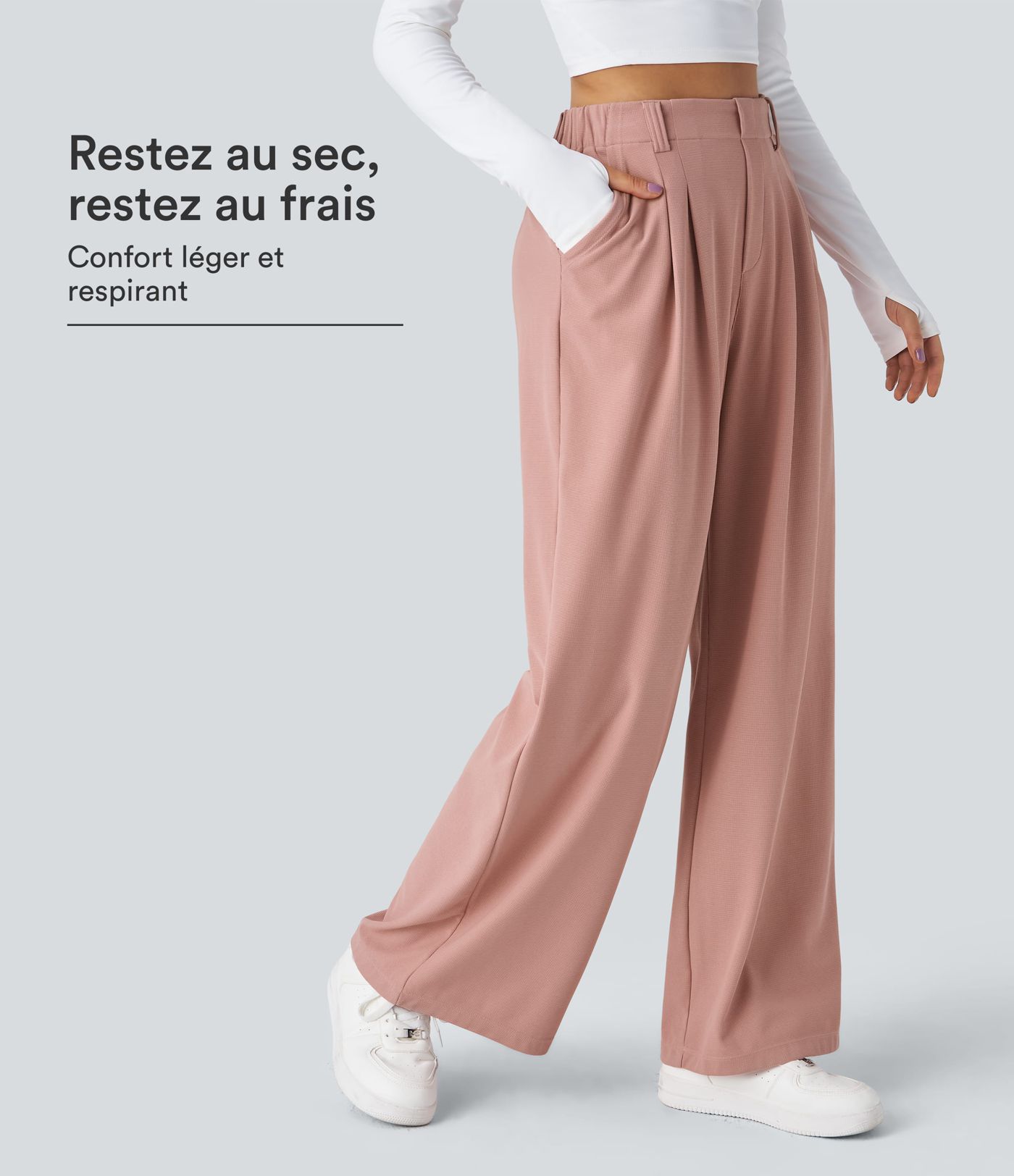 Pantalon Tailleur Large Fluide Halara Flex™ Gaufré Taille Haute Poches Latérales