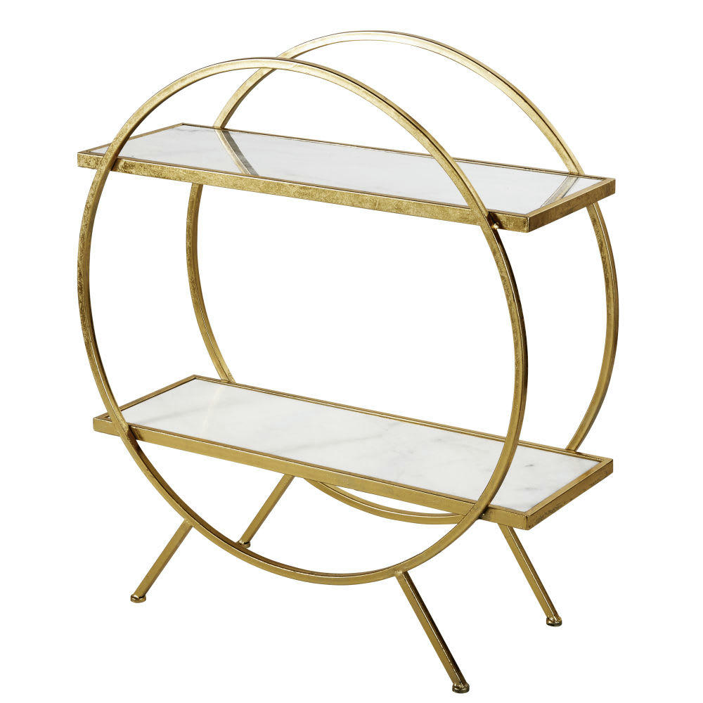 ELLIS - Etagère en métal doré et marbre blanc