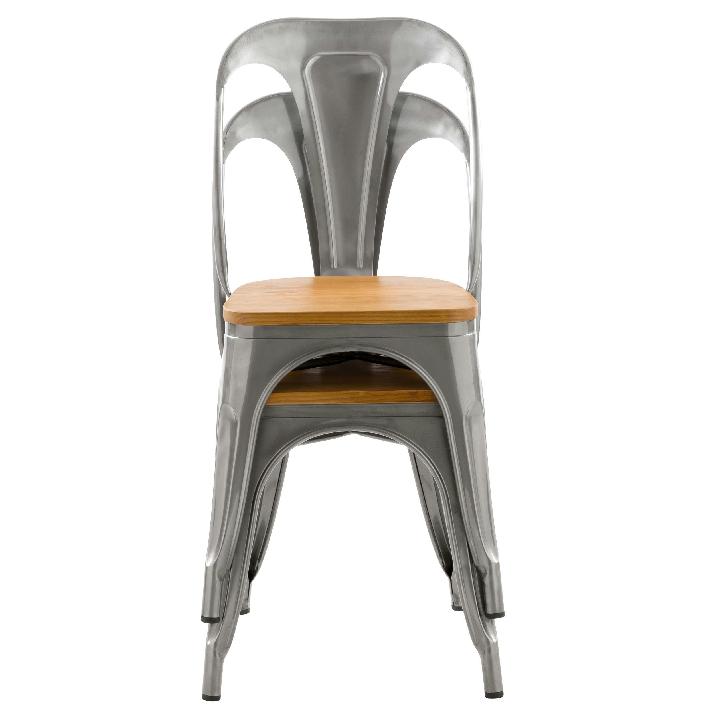 YOANNA - Chaise en métal chrome et bois d'orme (lot de 2)