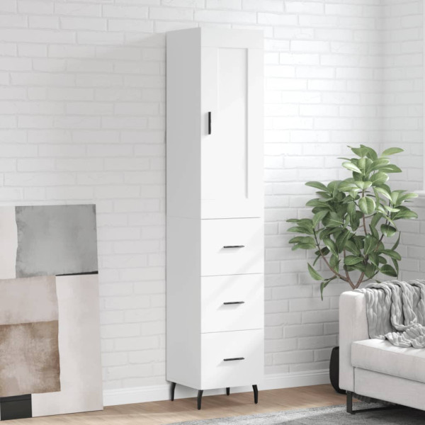 Szafka Komoda Biała z Drzwiami 34.5x34x180 cm do Salonu Pokoju