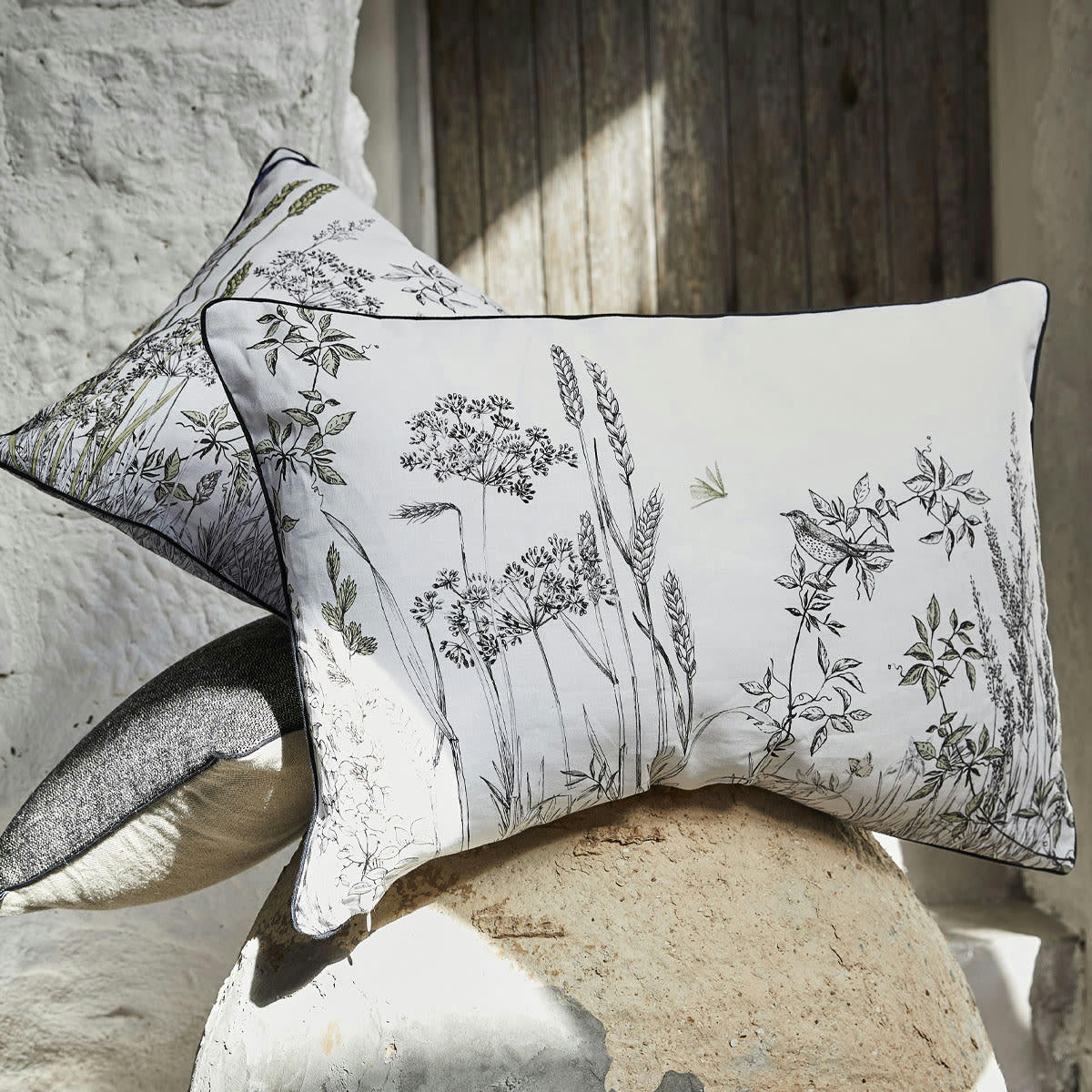 GRAMINEES - Housse de coussin en lin noir et blanc 40x60