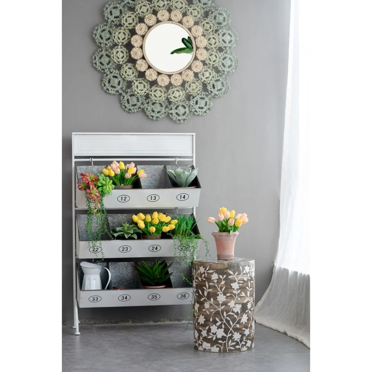 Hand Painted Floral Cylinder Flower Stool - 18