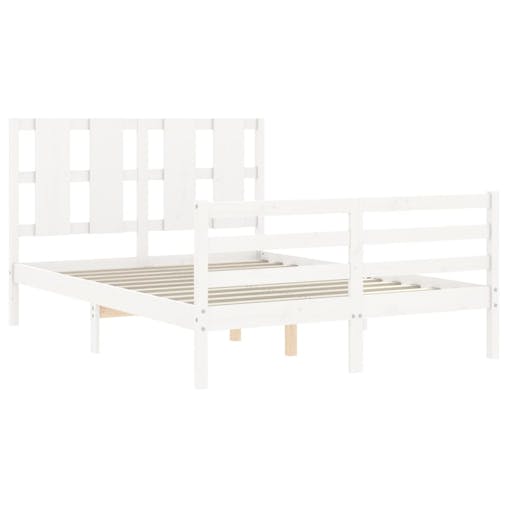 NNEVL Bed Frame with Headboard White 137x187 cm Double Solid Wood