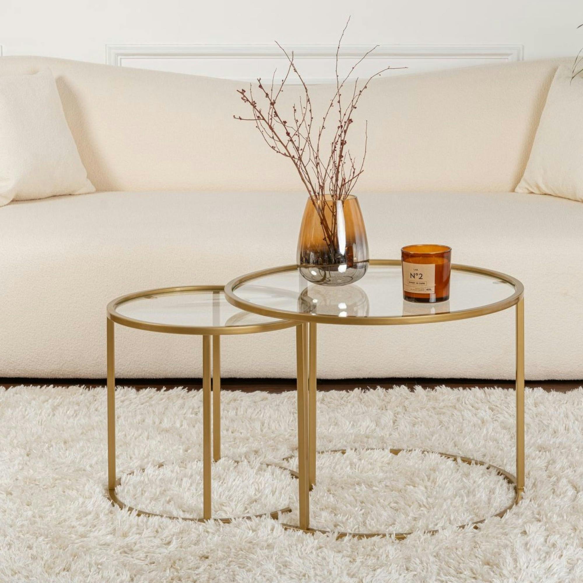 Table gigogne en verre - cadre doré (lot de 2) ⌀60 cm TULUM