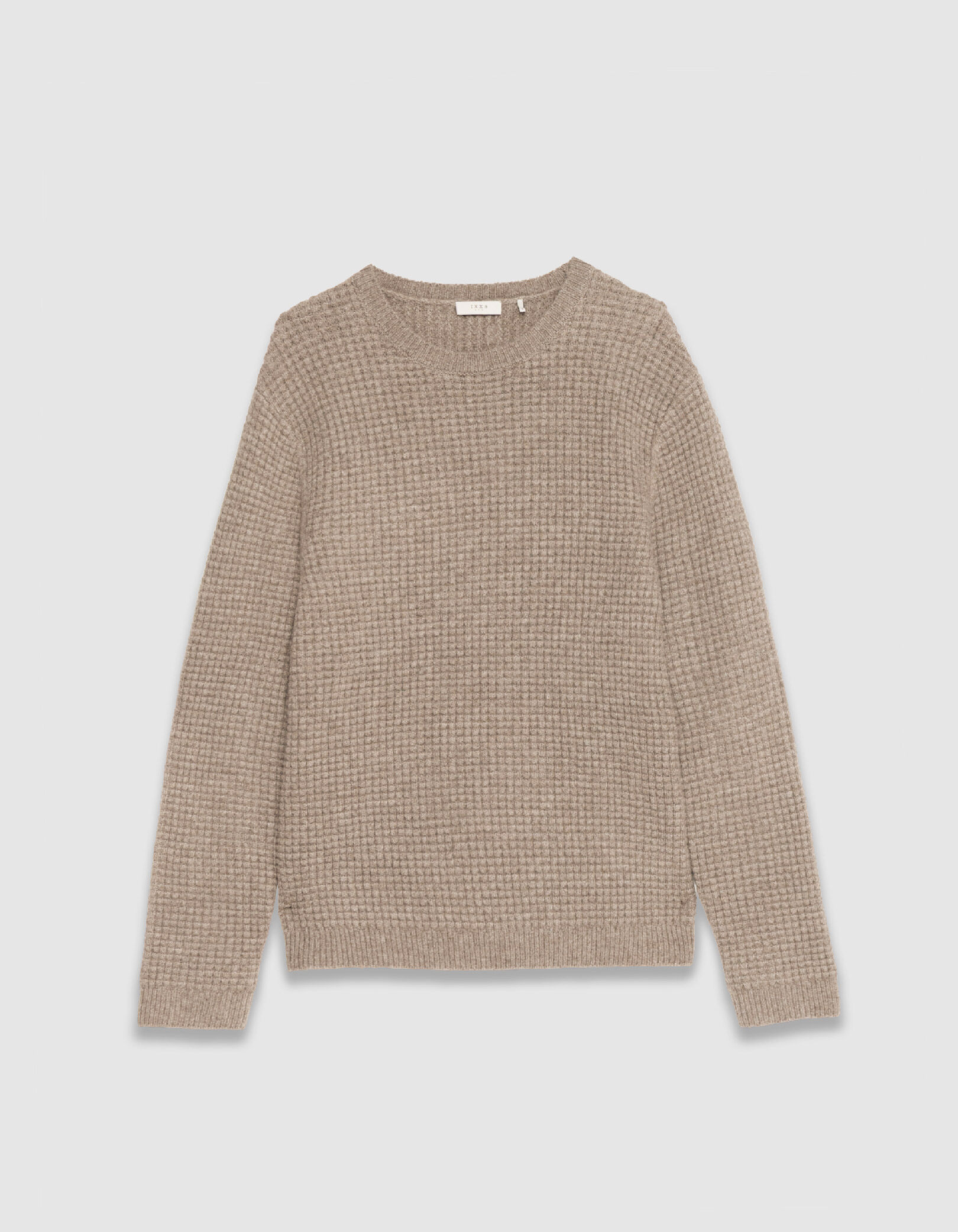 Pull beige tricot relief col rond Homme
