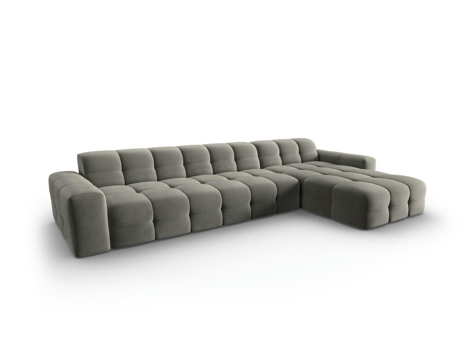 KENDAL - Canapé d'angle droit 5 places en tissu velours gris foncé