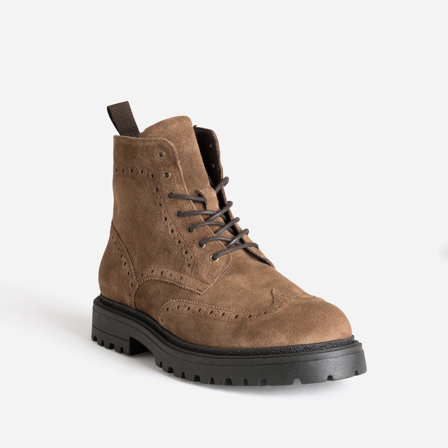 Boots à lacet marron cuir velours cranté
