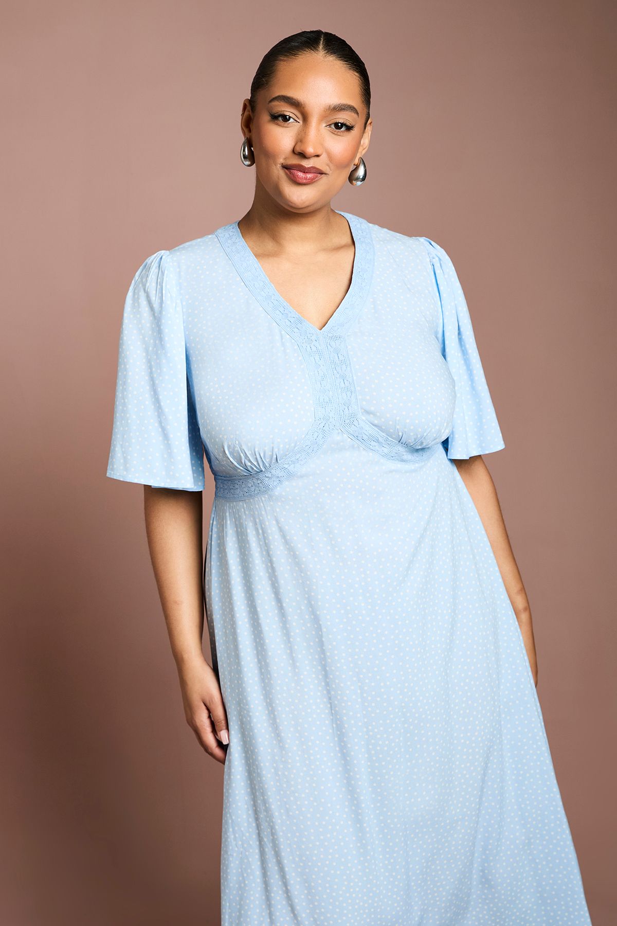 Dorothy Perkins Curve Angel Sleeve Lace Trim Midi Dress