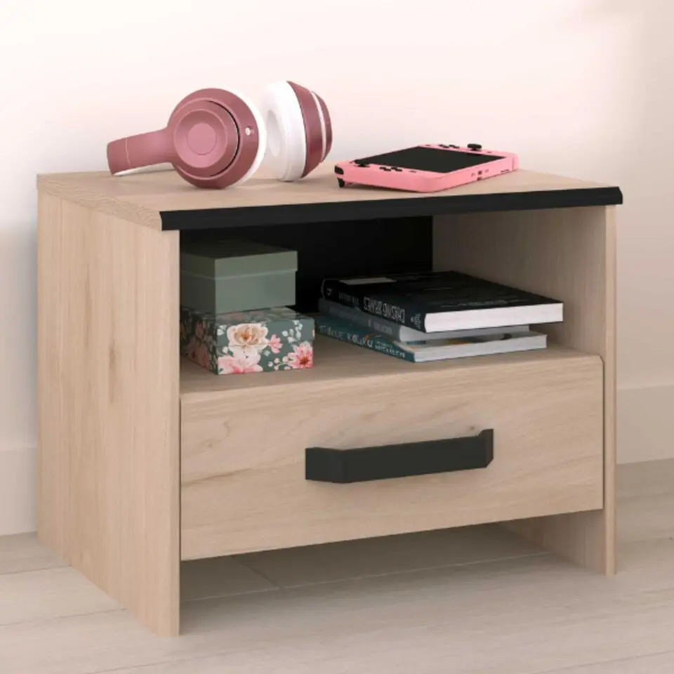 Nachtkastje Alma met opberglade - eikdecor/zwart