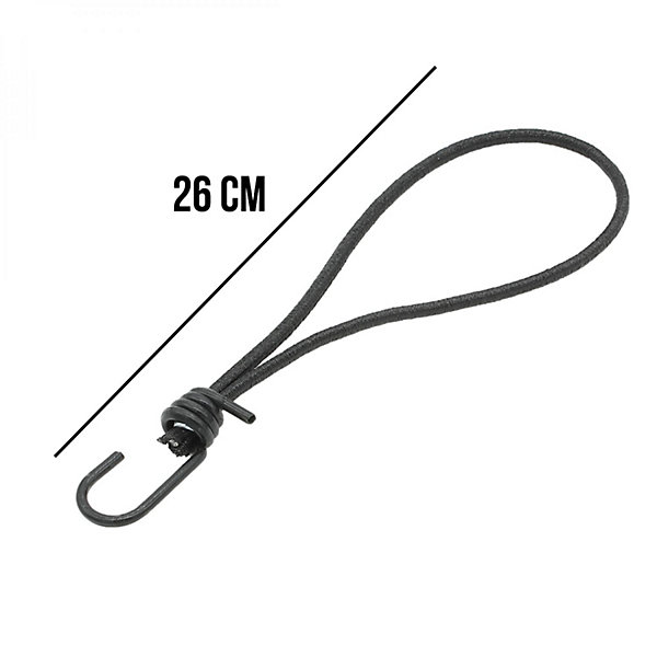 Lot de 10 tendeurs sandows élastiques avec 1 crochet et boucle - 26 cm - Noir - Linxor