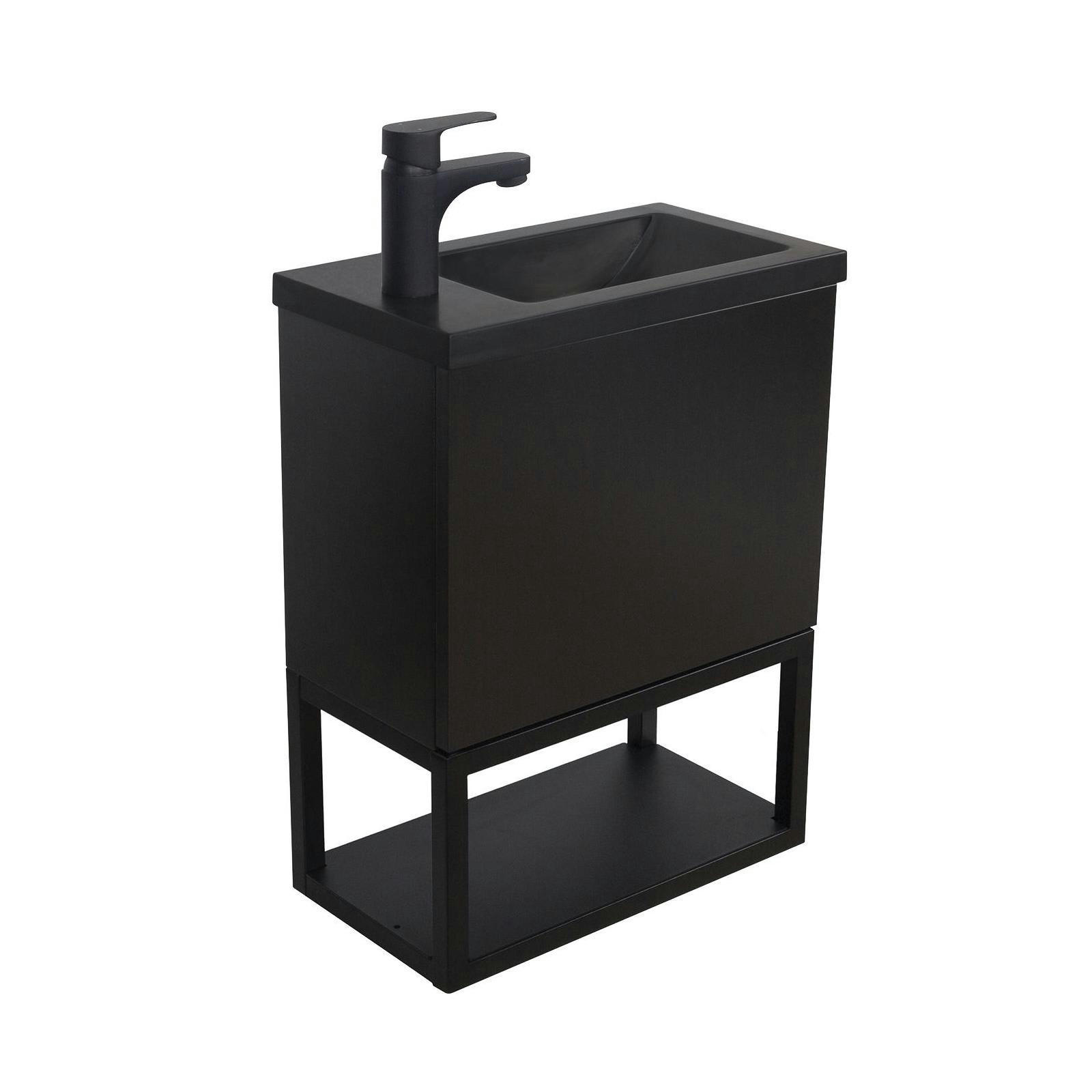 NOVA - Meuble lave-mains  noir suspendu avec robinet noir