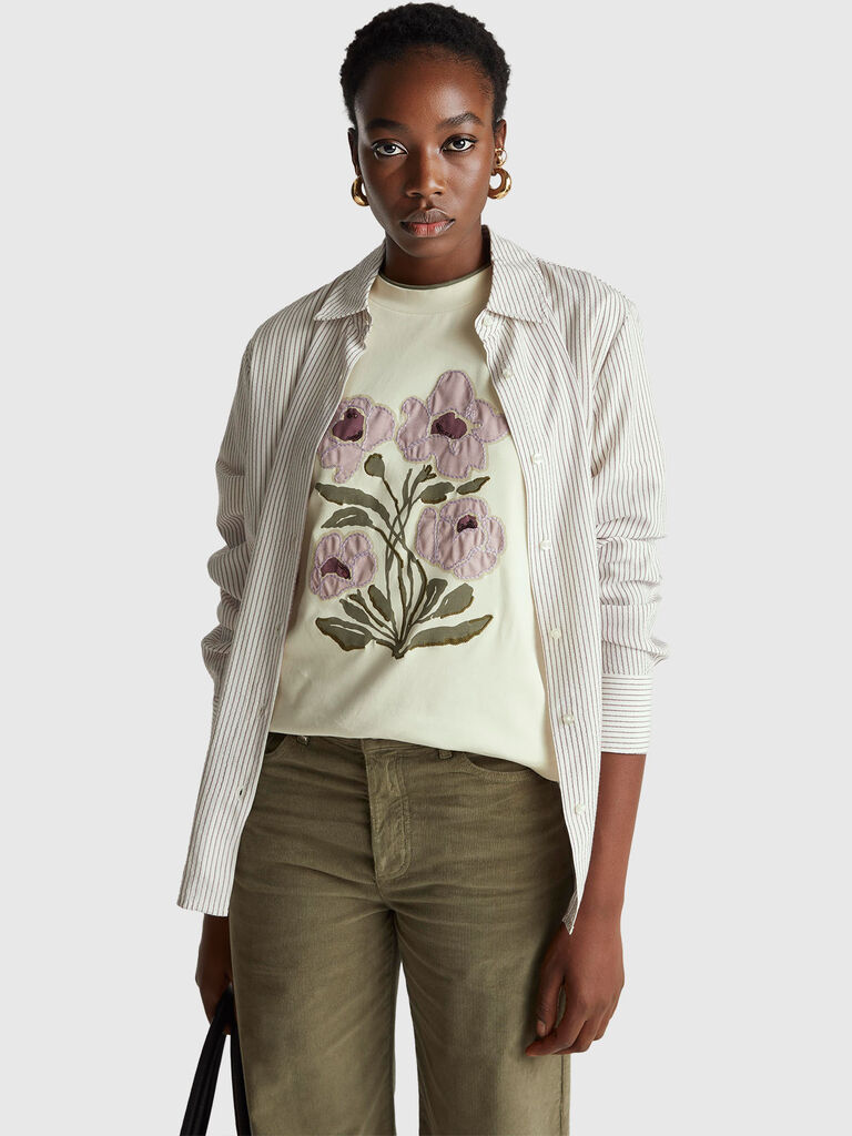 T-shirt with print and embroidery