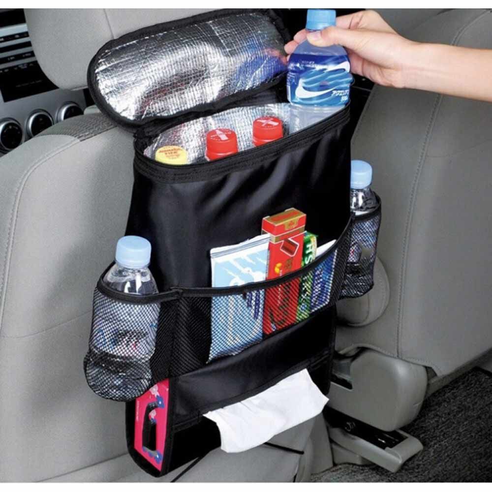 Rangement pour dos de siège de voiture avec sac isotherme noir