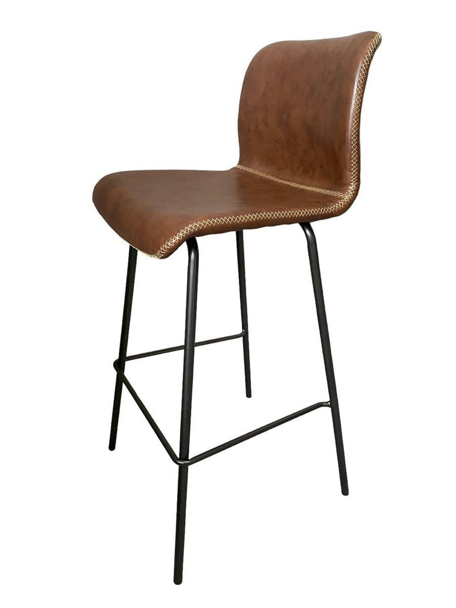 BOSTON - Tabouret de bar aspect cuir marron