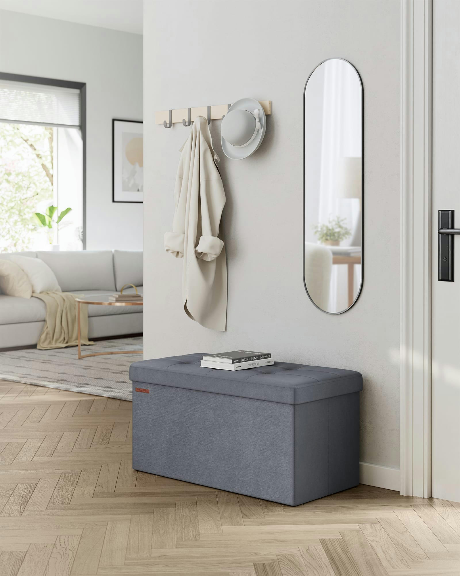 - Banc de rangement mdf velours mousse 38 x 76 x 38 cm gris ardoise