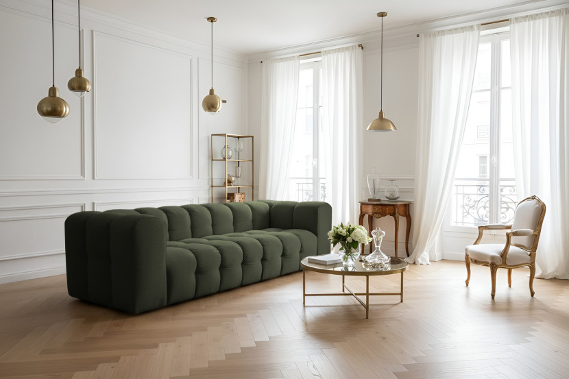 Sofa Baloo, 4-osobowa, do salonu, tkanina Tiffany, zielony