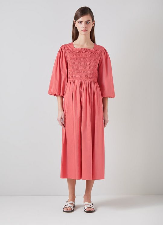Calister Dark Pink Organic Cotton Shirred Dress