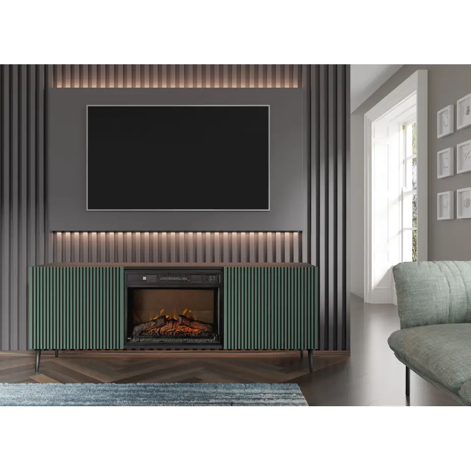 Ravenna B TV -meubel 2D 170 cm met open haard groene mat