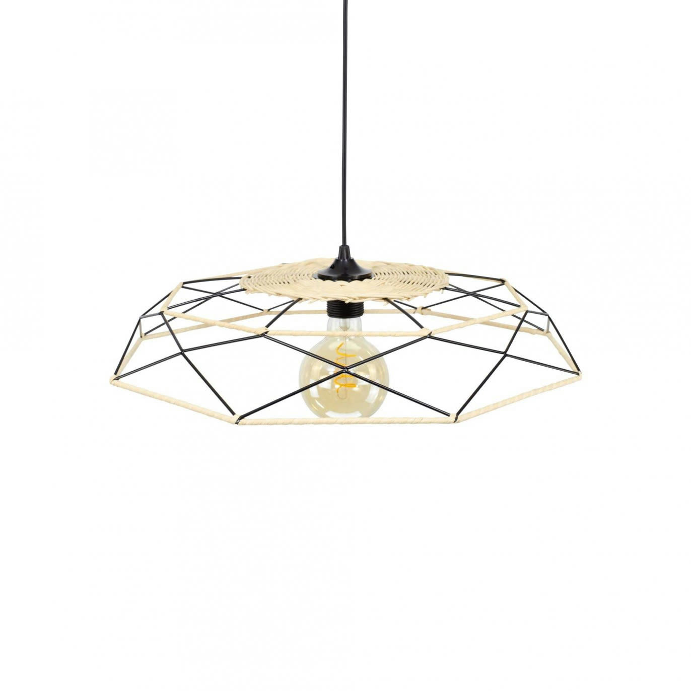 ALTINE - Suspension petit modèle en métal noir et rotin naturel