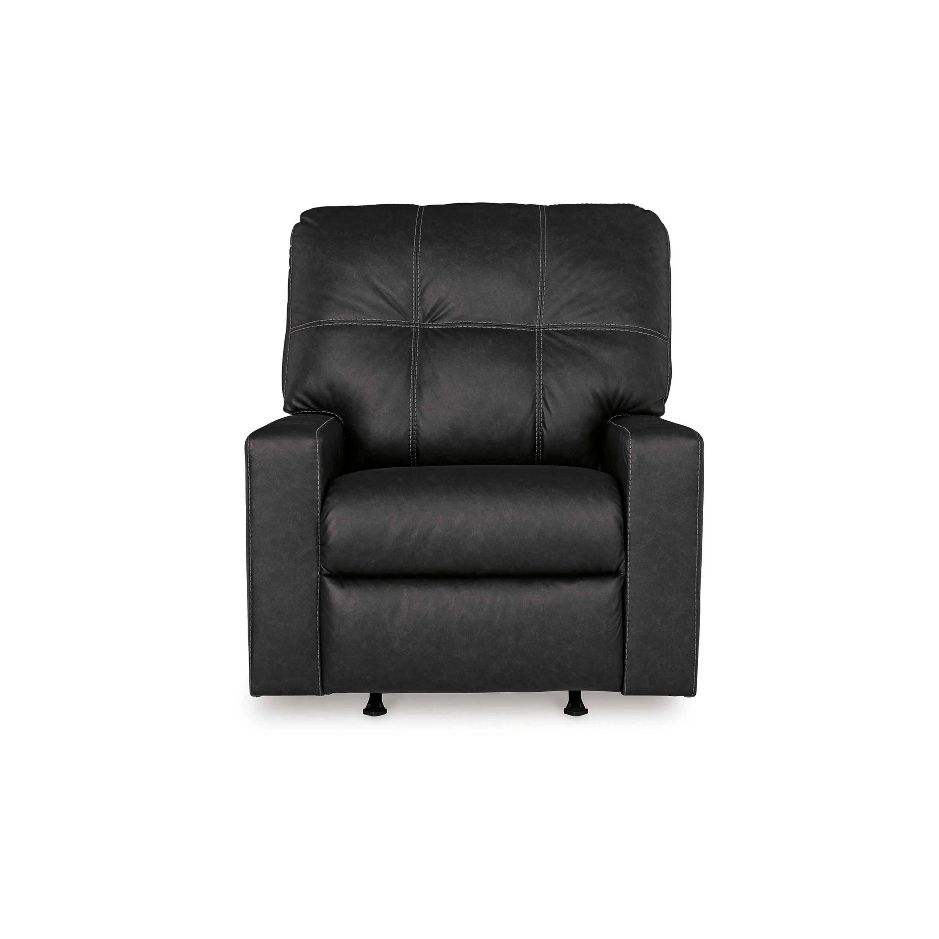 Barl Manual Recliner Chair, 35 Inch Tufted Rich Black Faux Leather