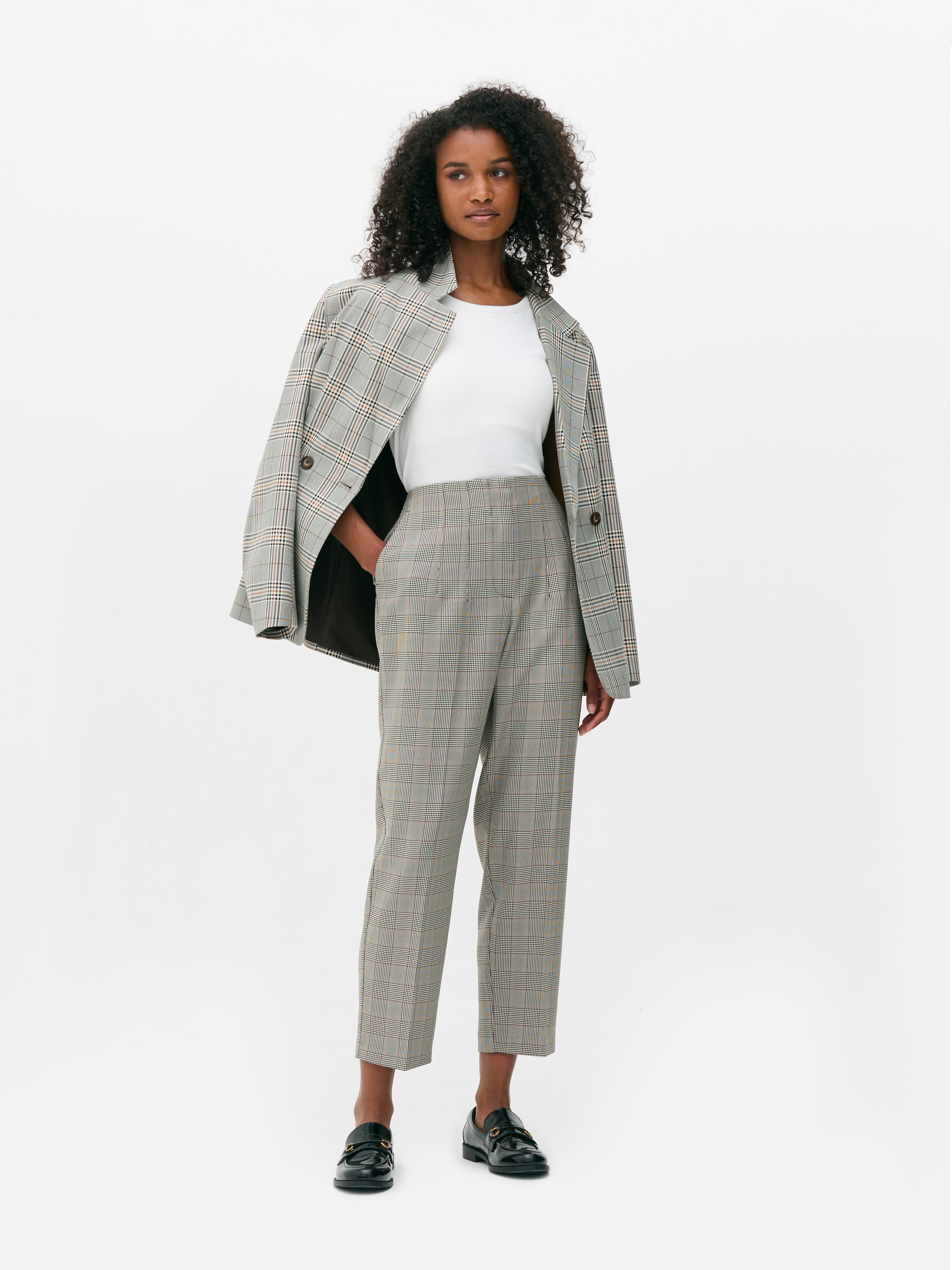 High-Waisted Check Pants