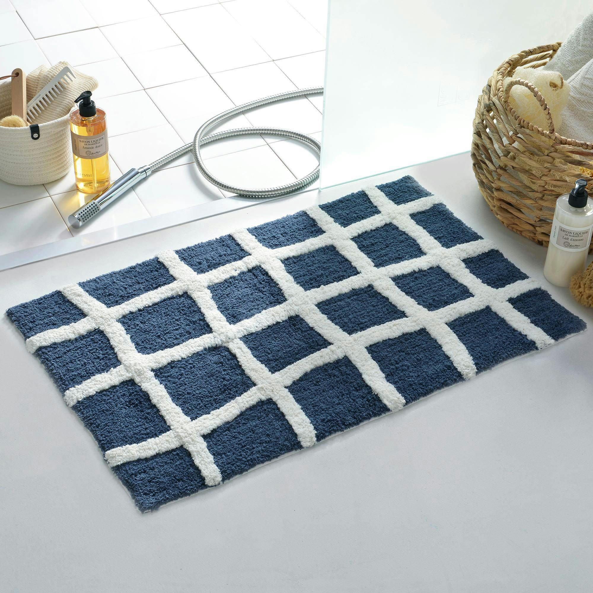 ABYSSALE - Tapis de bain 50x80 bleu marine en coton