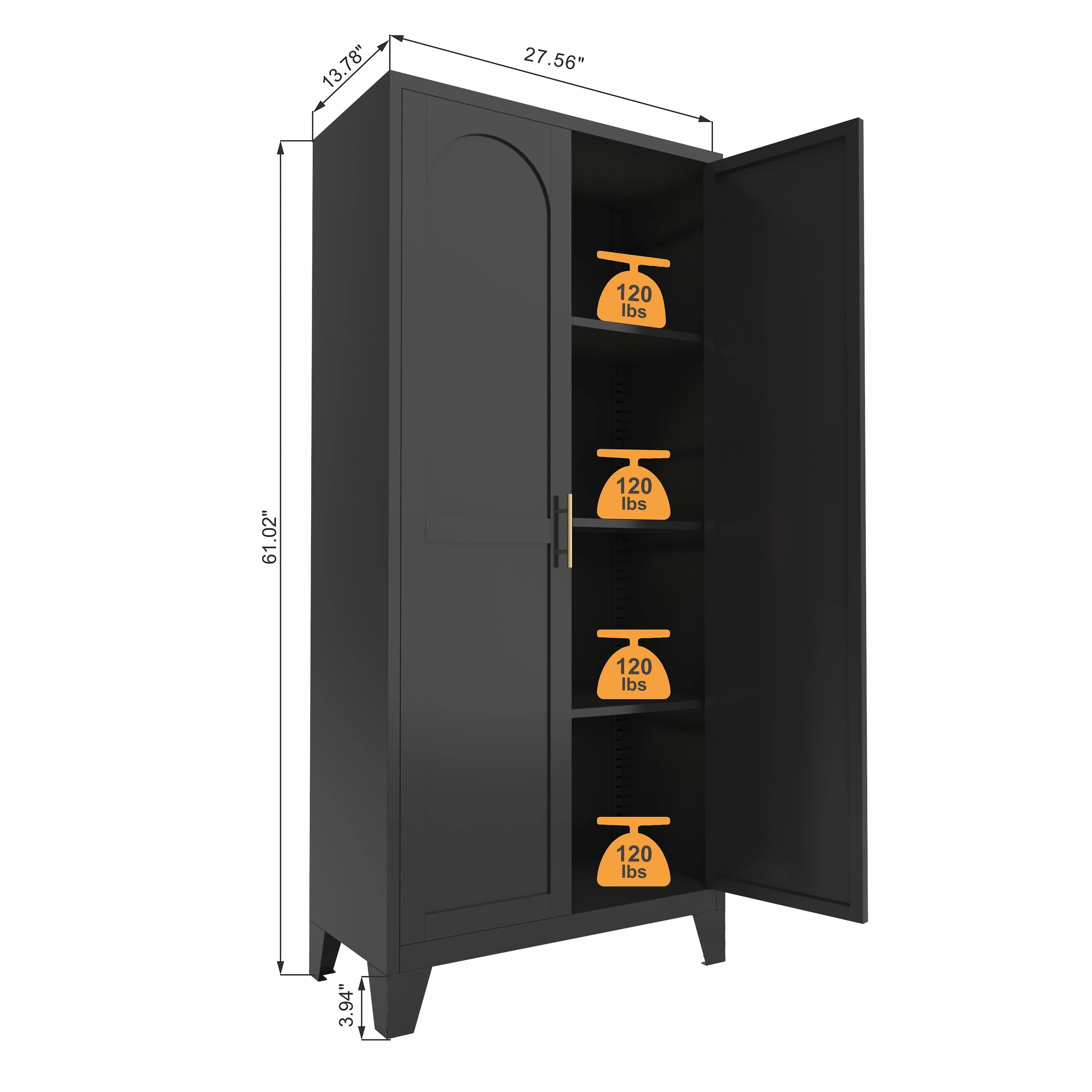 61 2 Shapely Doors Cabinet, Metal Storage Cabinet with Doors and Adjustable Shelves, for Bedroom, Living Room