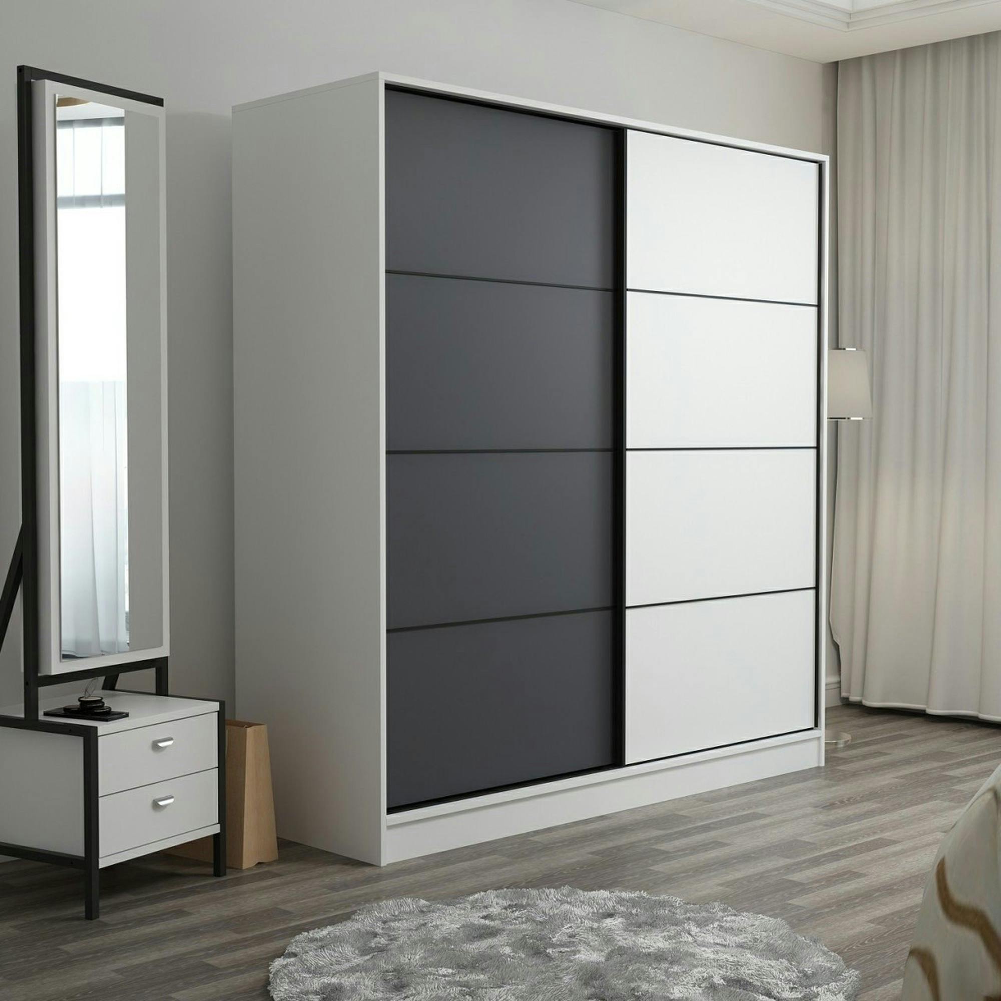 Armoire penderie moderne blanc et gris L. 180 cm BYRON