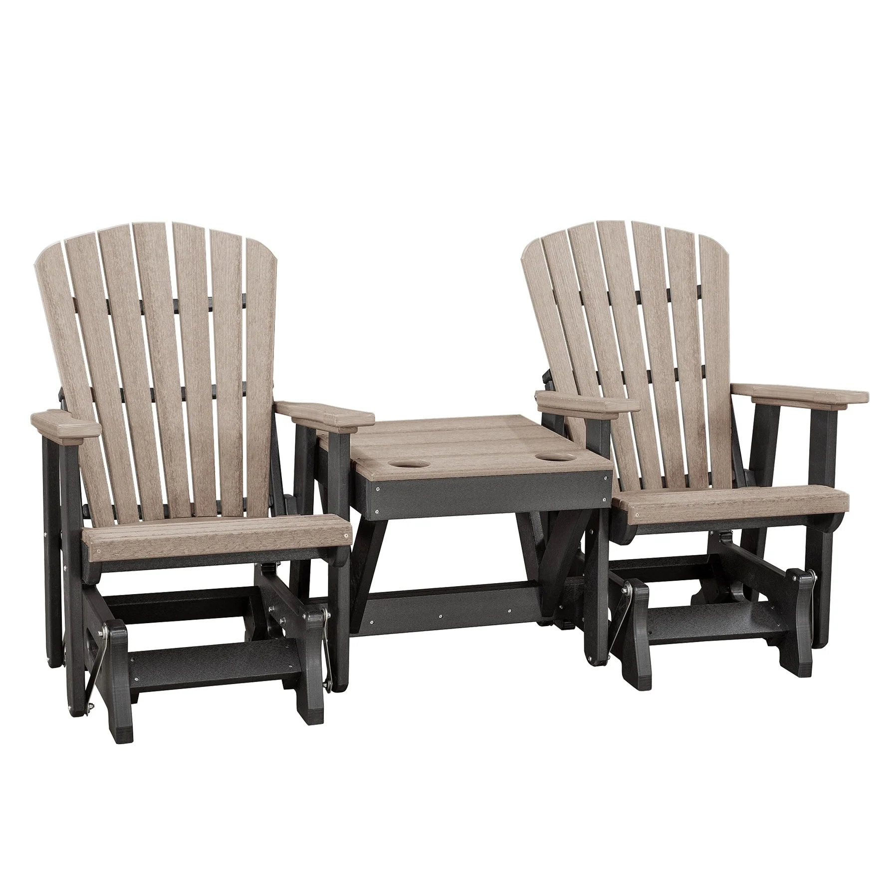 OS Home and Office Model Double Glider with Center Table in Weatherwood with Black Base