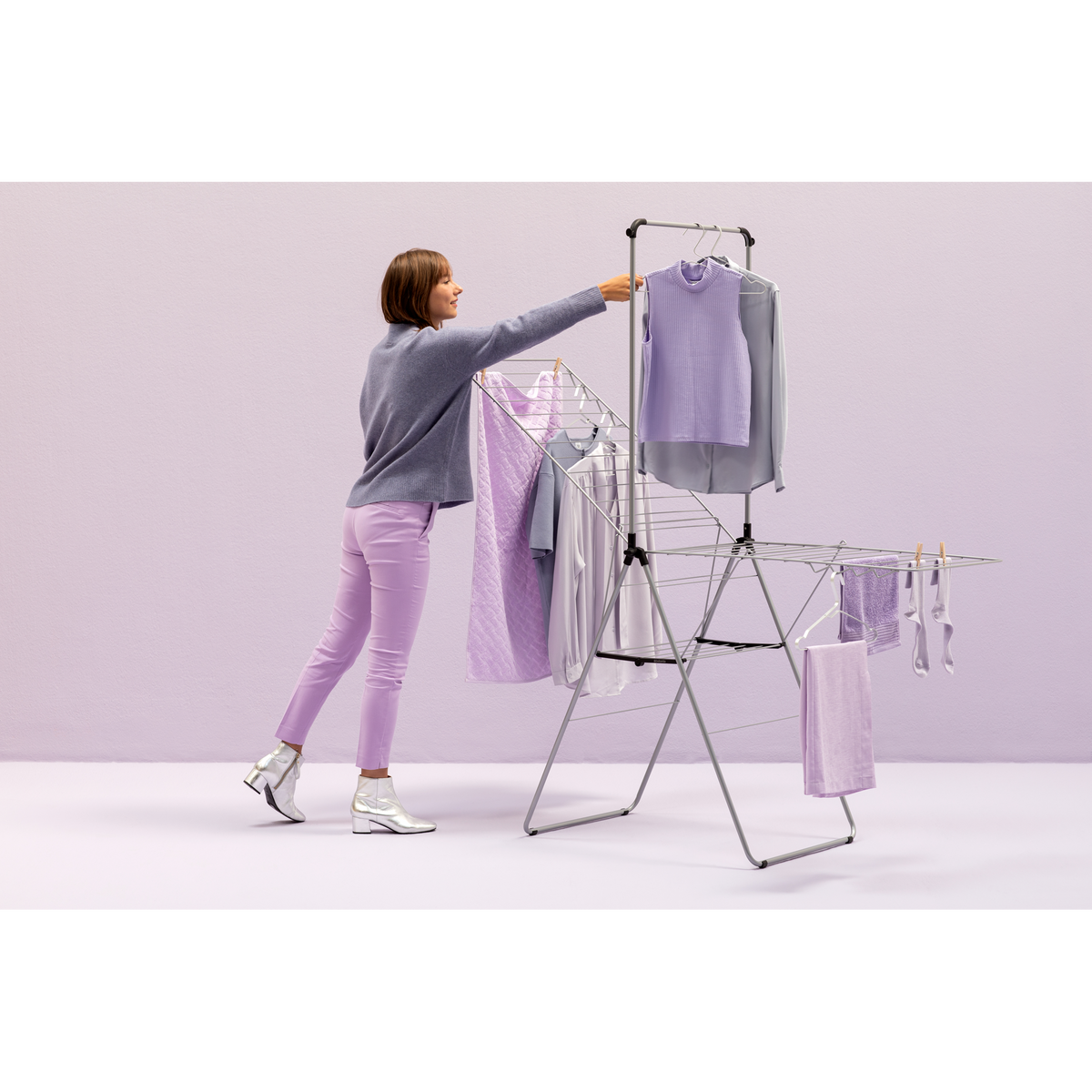 Brabantia HangOn droogrek, 25 meter met stang - Metallic Grey