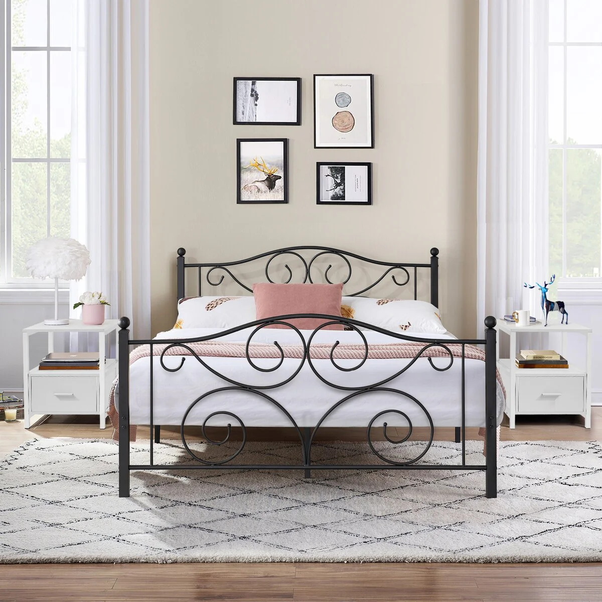 Taomika 3-Pieces Bed Frame and Modern Nightstands Sets