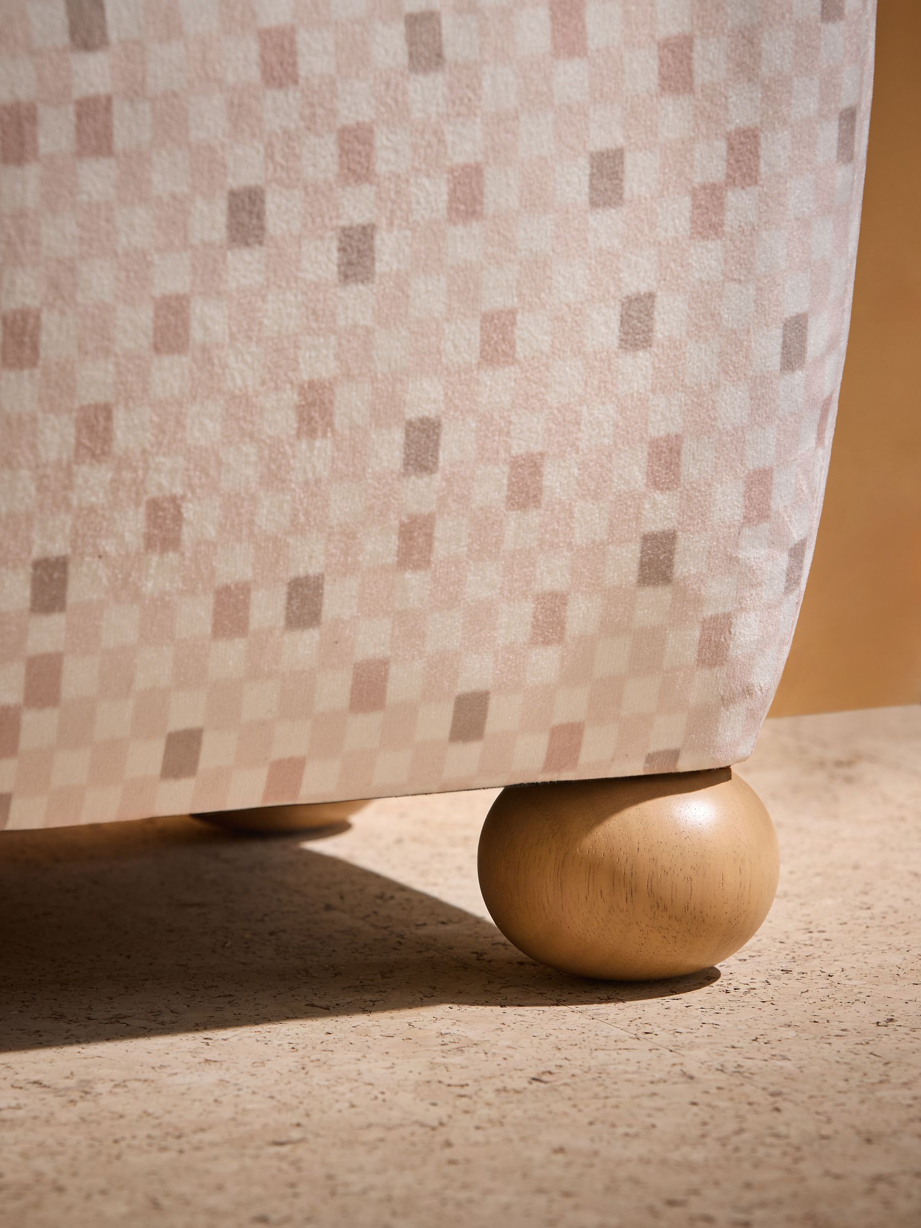 Ellio Storage Ottoman Bench in Nude Checked Velvet