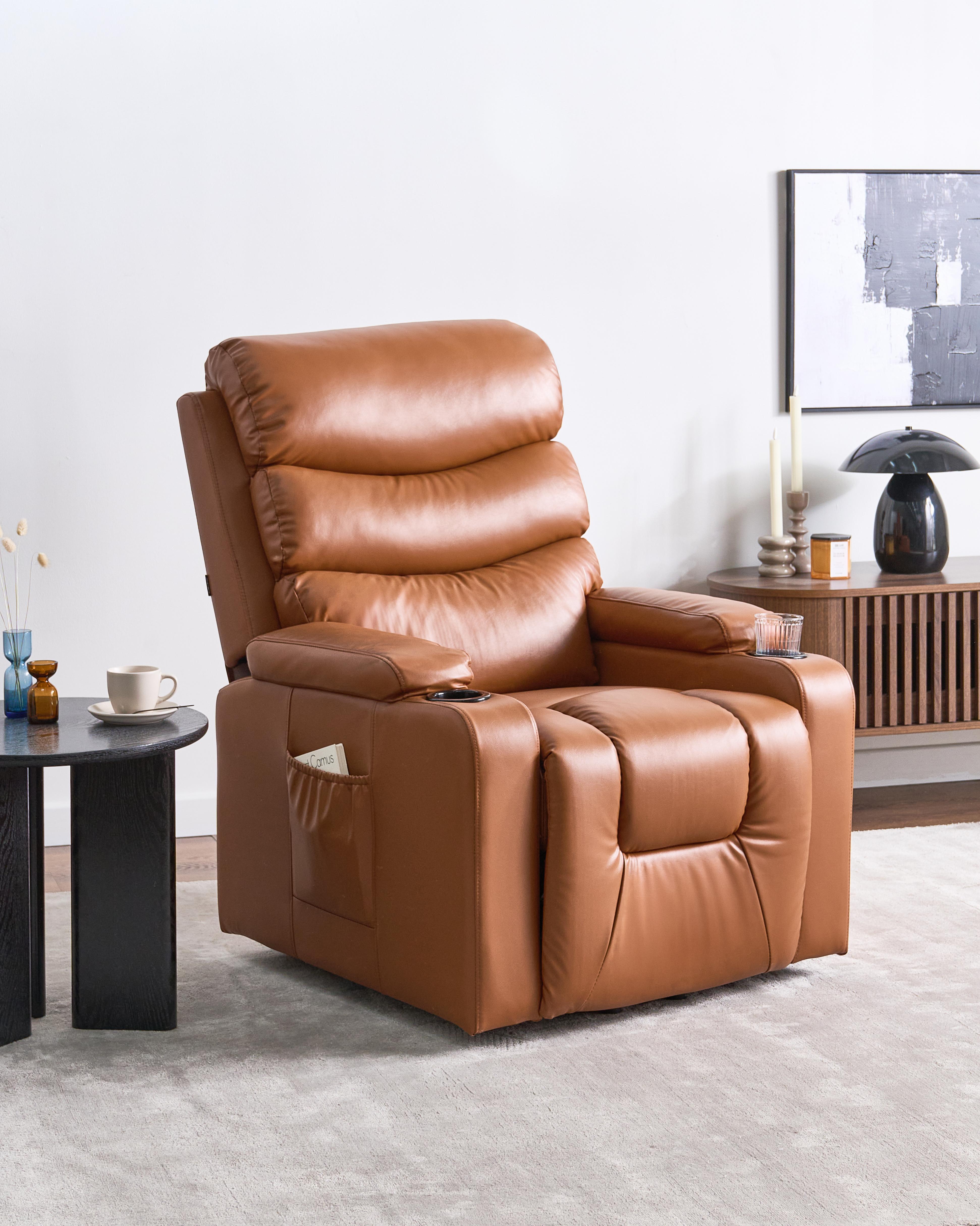 Electric Recliner Chair ETER Faux Leather Brown