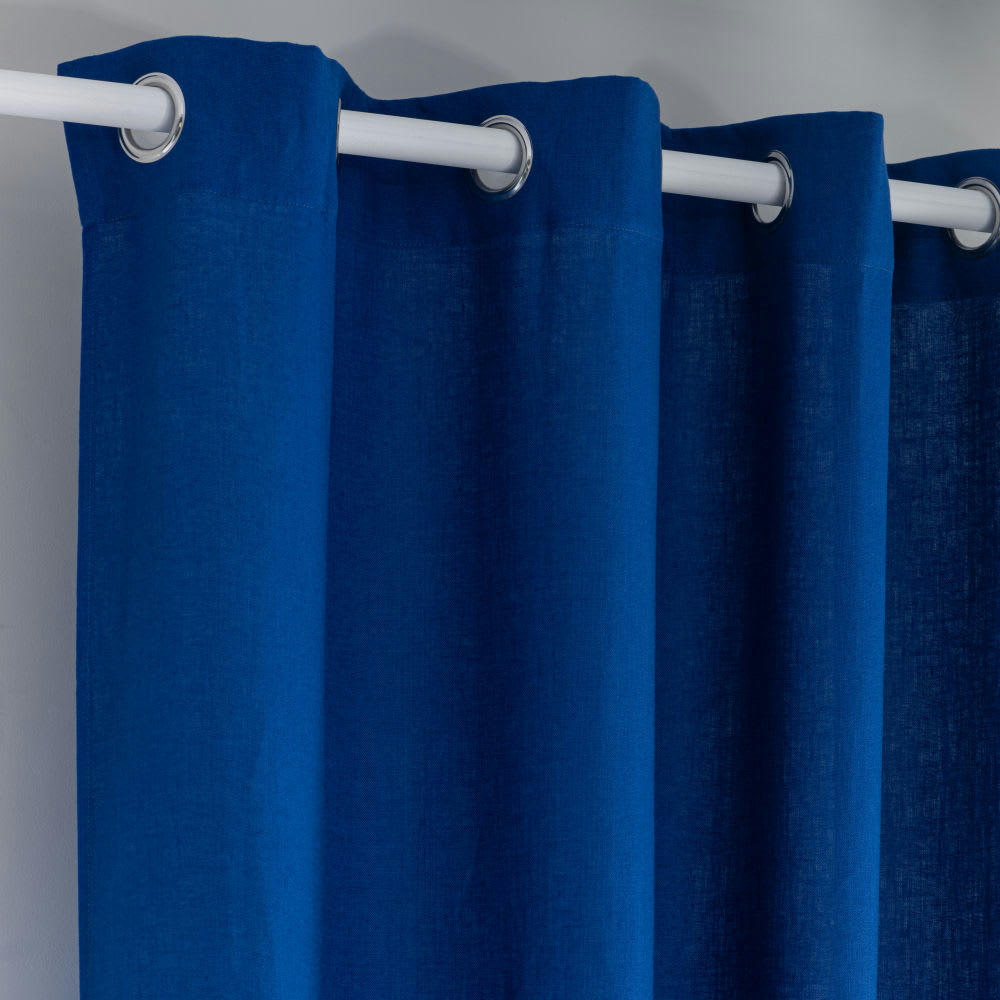 - Rideau à œillets en lin lavé bleu indigo à l'unité 130x300