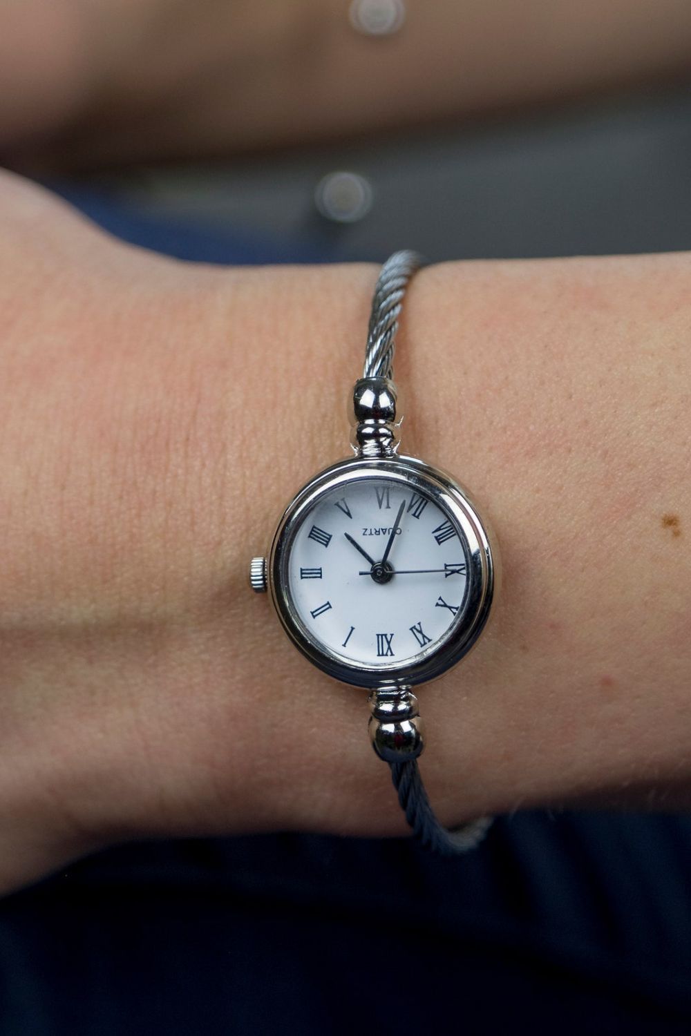 The Colourful Aura Silver Stainless Steel Roman White Dial Bangle Adjustable Bracelet Watch