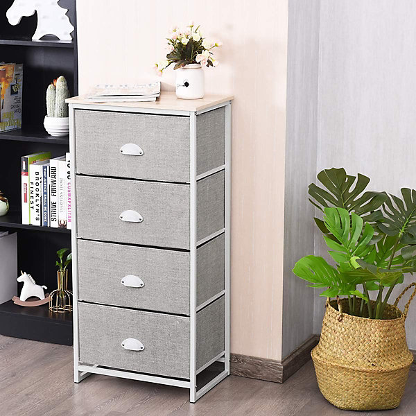 Commode en Tissu avec 4 Tiroirs Armoire de Rangement avec Tiroirs Pliables Cadre en Métal Robuste