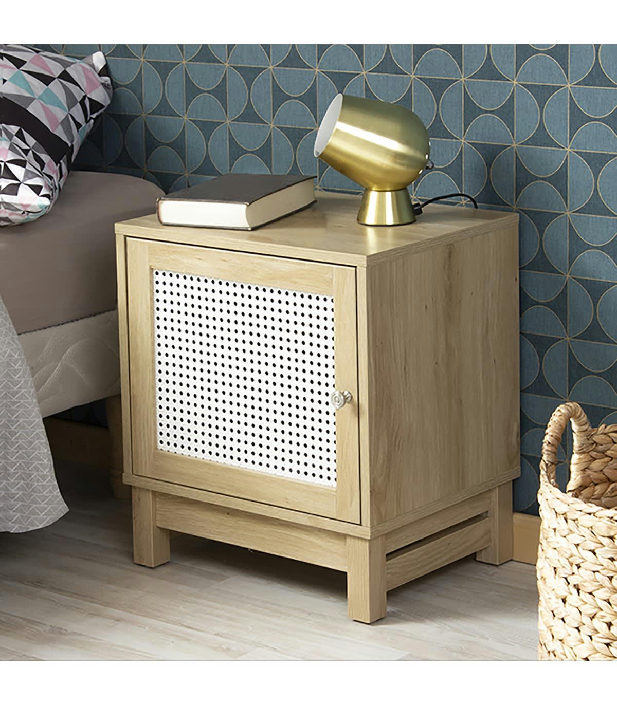 - Table de chevet 1 porte façade rotin