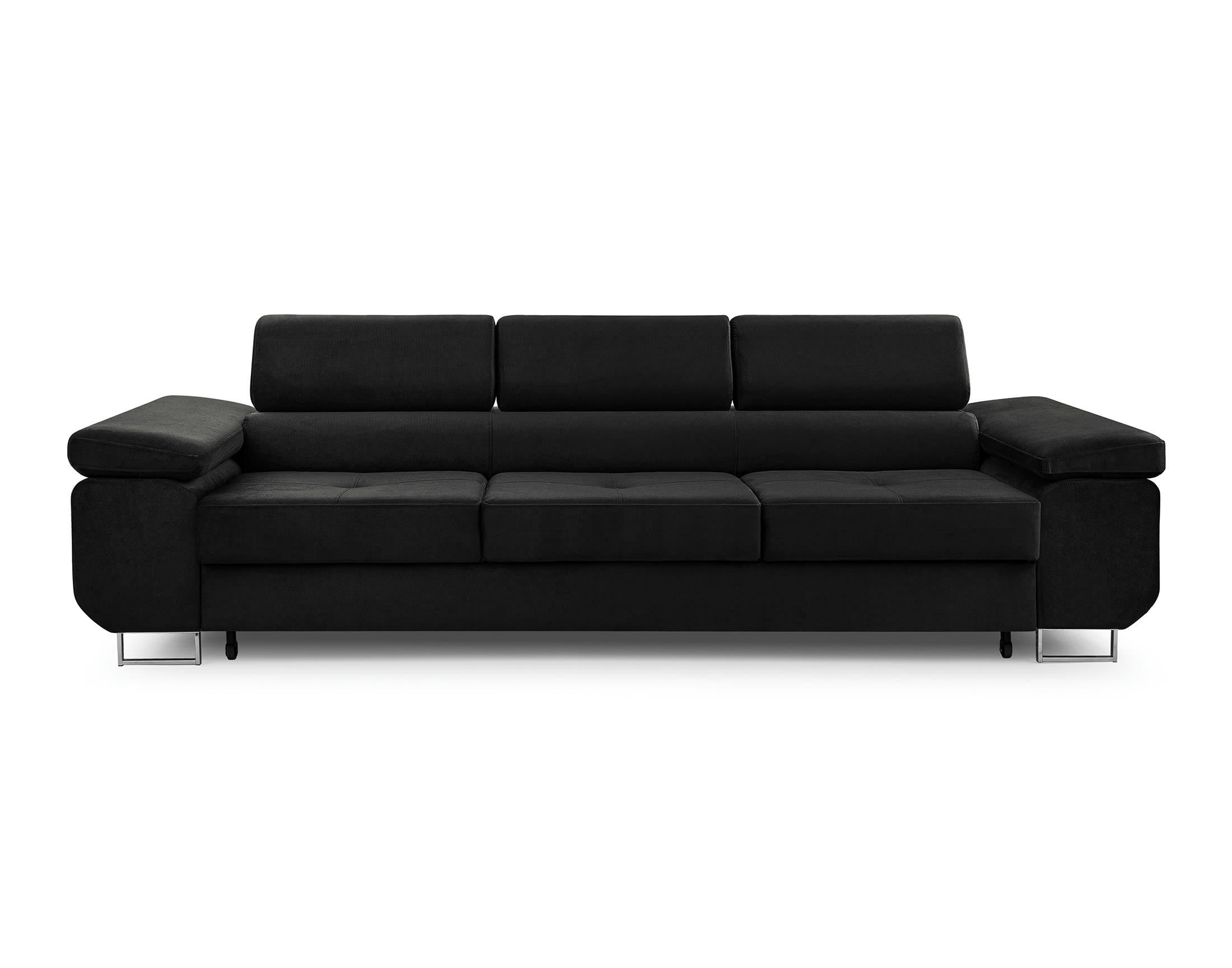 PABLO - Canapé droit convertible 3 places en velours noir