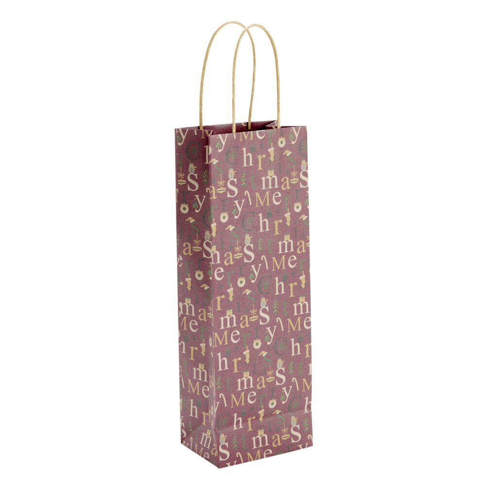 Sac cadeau bouteille No&euml;l inscription Merry Christmas H35cm