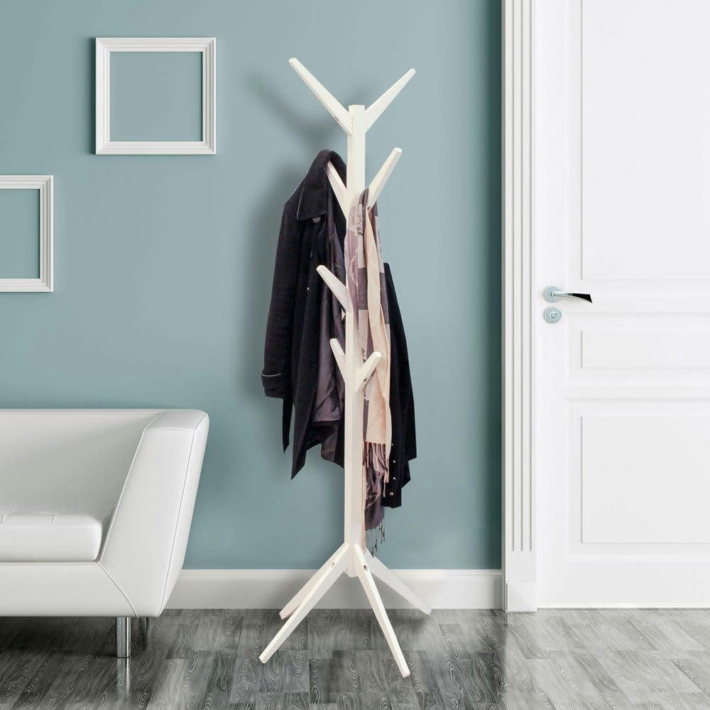 ABBY - Porte-manteaux arbre en bois 8 tiges blanc