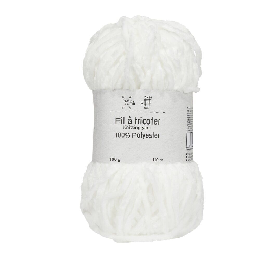 Pelote fil à tricoter 110m chenille blanc 100gr